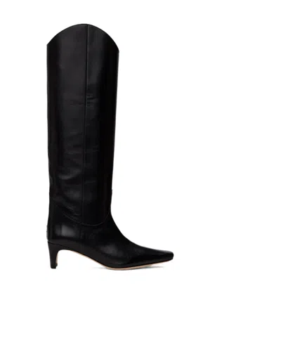 Staud Stitching Design High-heeled Boots In Black