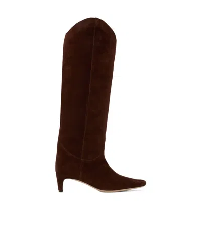 Staud Stitching Design High-heeled Boots In Brown