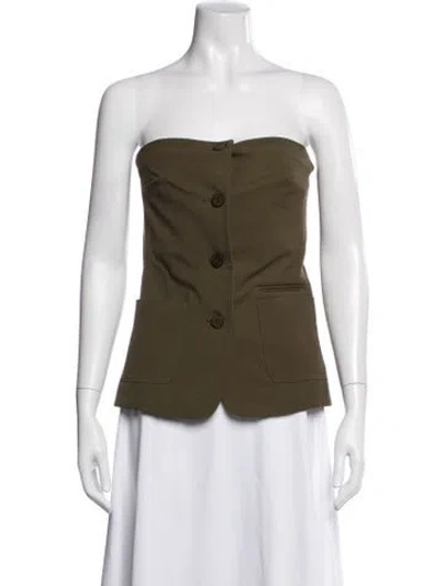 Pre-owned Staud Strapless Button-up Top In Green