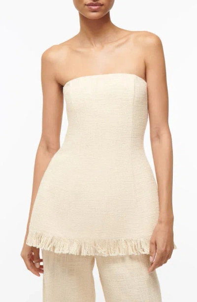 Staud Silvia Strapless Frayed-edge Textured Cotton Top In Ivory