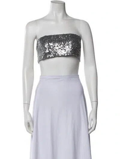Pre-owned Staud Strapless Crop Top In Silver