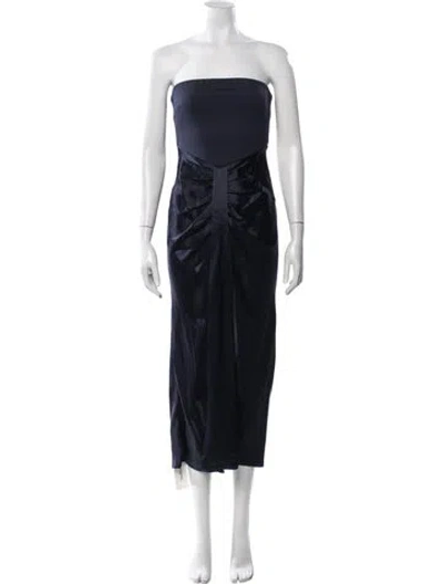 Pre-owned Staud Strapless Midi Length Dress In Blue