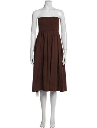 Pre-owned Staud Strapless Midi Length Dress In Brown