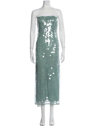 Pre-owned Staud Strapless Midi Length Dress In Green
