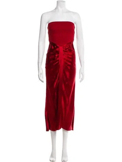 Pre-owned Staud Strapless Midi Length Dress In Red