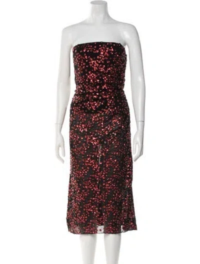 Pre-owned Staud Strapless Midi Length Dress In Red