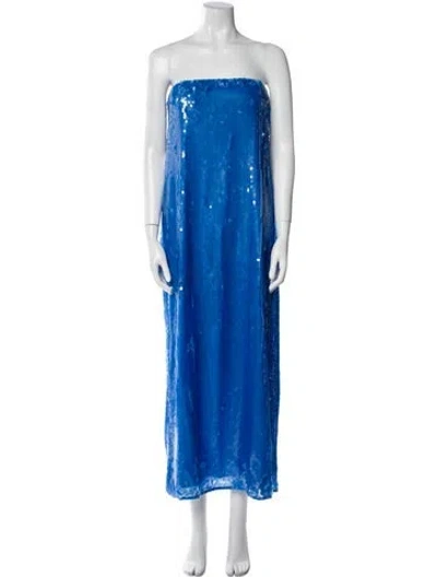 Pre-owned Staud Strapless Midi Length Dress W/ Tags In Blue