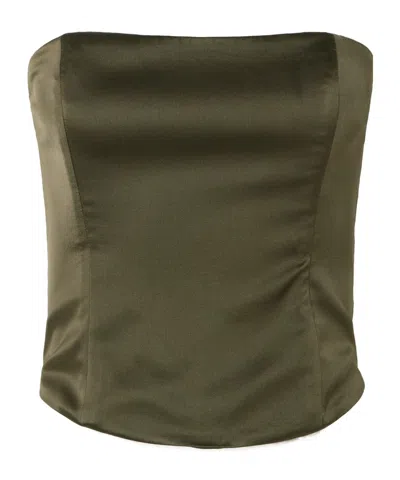 Staud Brunswick Strapless Silk-blend Satin Top In Green