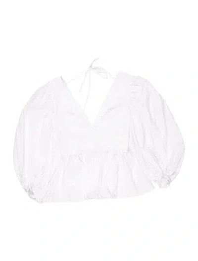 Pre-owned Staud Strapless Three-quarter Sleeve Crop Top In White
