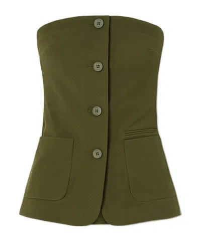 Staud Strapless Twill Bustier Top In Green