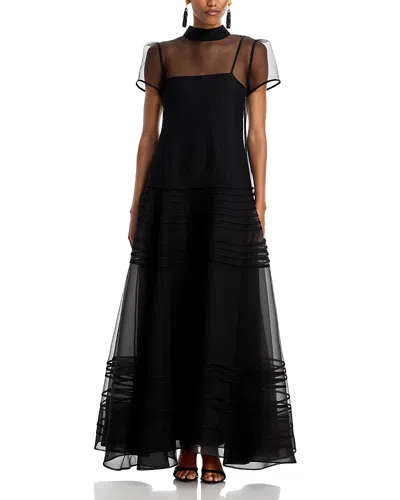 Staud Stratton Sheer Overlay Maxi Dress In Black