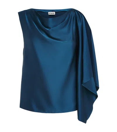 Staud Stretch-silk Sabina Top In Blue