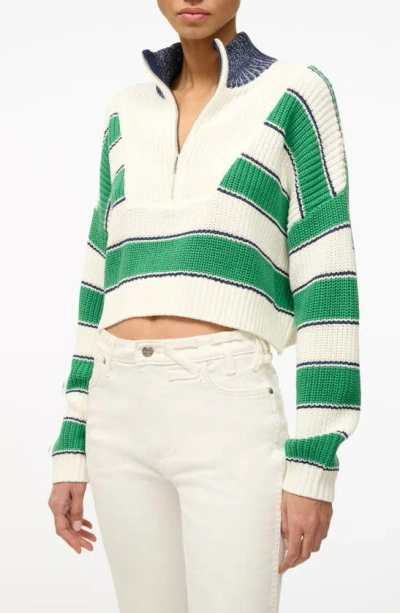 Staud Stripe Crop Cotton Blend Sweater In Green