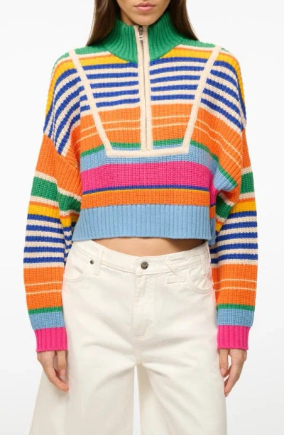 Staud Stripe Crop Cotton Blend Sweater In Blue