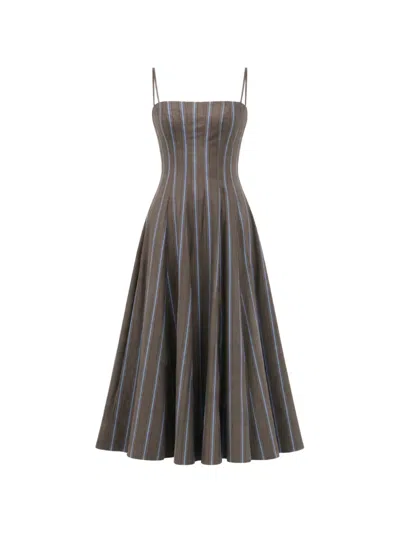 Staud Striped A-line Midi Dress In Gray