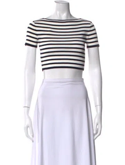 Pre-owned Staud Striped Bateau Neckline Crop Top In Neutral