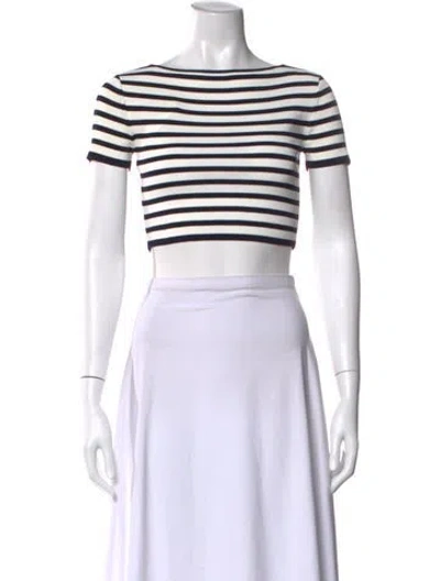 Pre-owned Staud Striped Bateau Neckline Crop Top In White