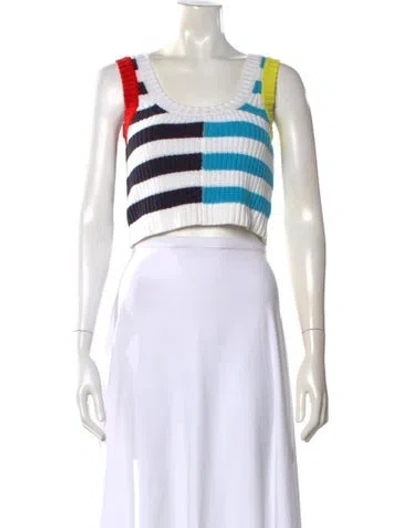 Pre-owned Staud Striped Crew Neck Crop Top In White