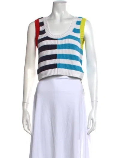 Pre-owned Staud Striped Crew Neck Crop Top In White