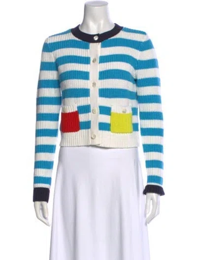 Pre-owned Staud Striped Crew Neck Sweater In Blue