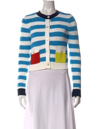 Pre-owned Staud Striped Crew Neck Sweater In Blue