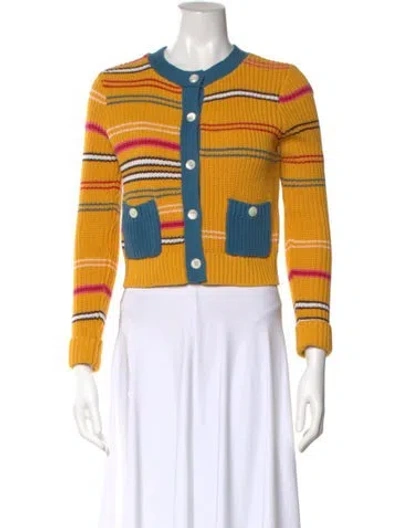 Pre-owned Staud Striped Crew Neck Sweater In Orange
