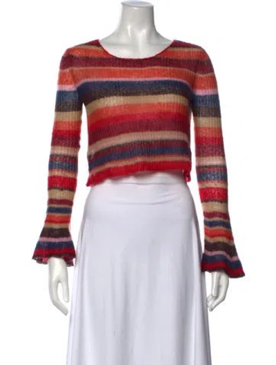 Pre-owned Staud Striped Crew Neck Sweater In Red