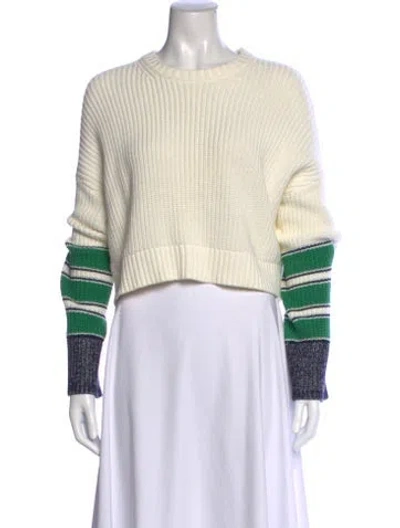 Pre-owned Staud Striped Crew Neck Sweater In White