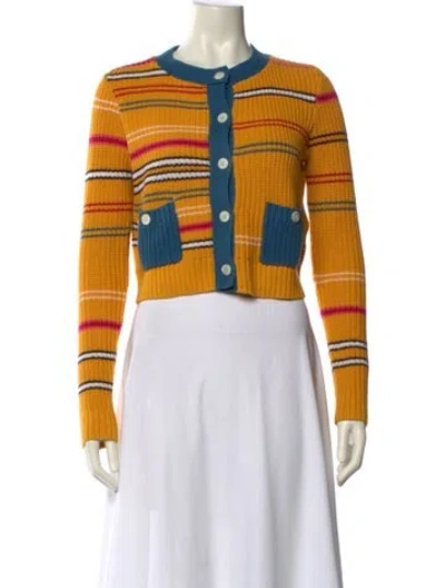 Pre-owned Staud Striped Crew Neck Sweater In Yellow
