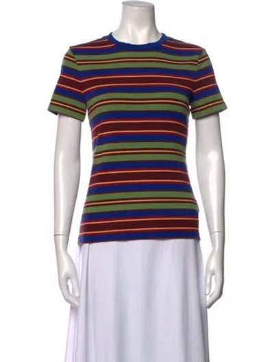 Pre-owned Staud Striped Crew Neck T-shirt In Blue