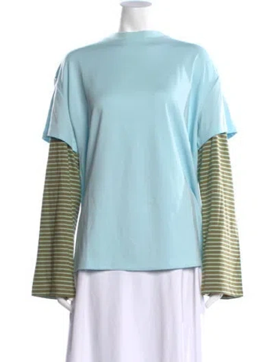 Pre-owned Staud Striped Crew Neck T-shirt In Blue