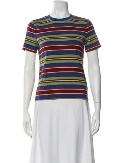 Pre-owned Staud Striped Crew Neck T-shirt In White