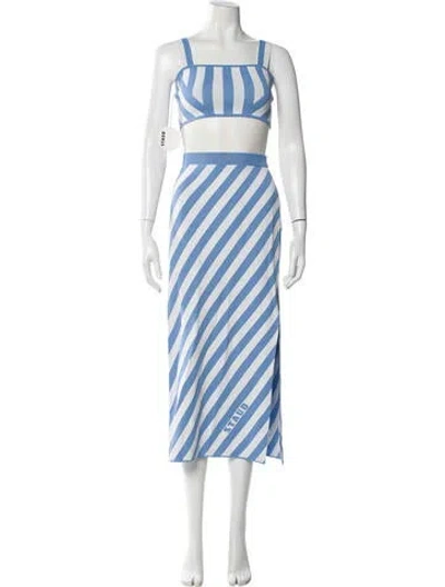 Pre-owned Staud Striped Cutout Accent Skirt Set W/ Tags In Blue