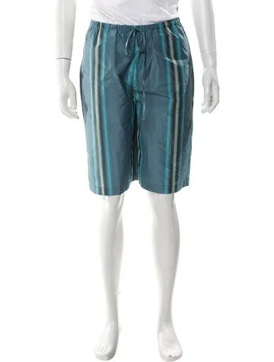 Pre-owned Staud Striped Flat Front Shorts W/ Tags In Blue