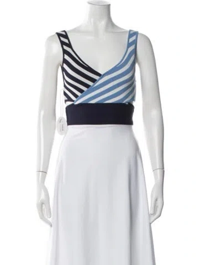 Pre-owned Staud Striped Halterneck Crop Top In Blue