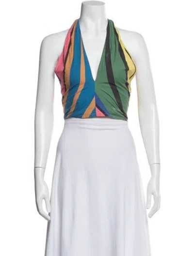Pre-owned Staud Striped Halterneck Crop Top In Multi