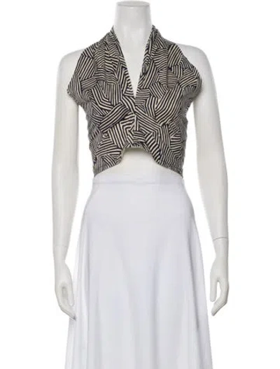 Pre-owned Staud Striped Halterneck Crop Top In Neutral