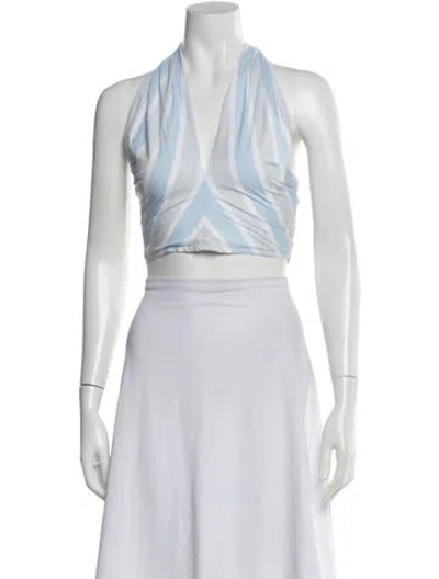 Pre-owned Staud Striped Halterneck Crop Top In White