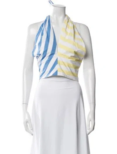 Pre-owned Staud Striped Halterneck Crop Top In Yellow