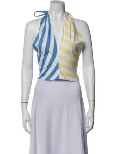 Pre-owned Staud Striped Halterneck Crop Top In Yellow