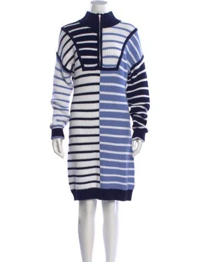Pre-owned Staud Striped Knee-length Dress In Blue