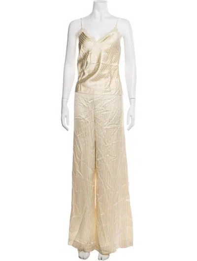 Pre-owned Staud Striped Lace Trim Embellishment Pant Set In Neutrals