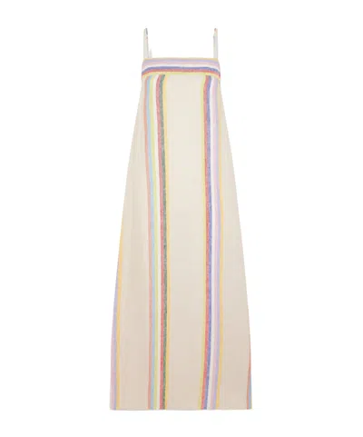 Staud Striped Linen Dress In White