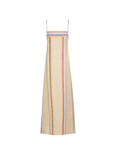 Staud Laura Striped Linen Maxi Dress In Multi
