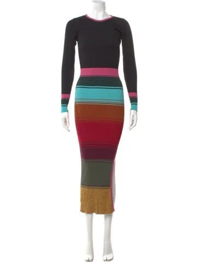 Pre-owned Staud Striped Long Dress In Black
