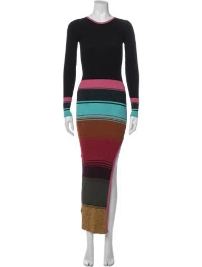 Pre-owned Staud Striped Long Dress In Black