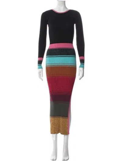 Pre-owned Staud Striped Long Dress In Black