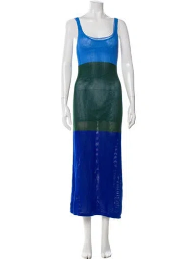 Pre-owned Staud Striped Long Dress In Blue