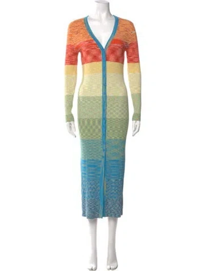 Pre-owned Staud Striped Long Dress In Blue