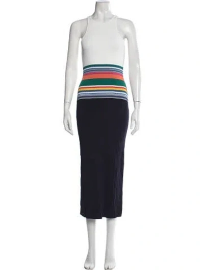 Pre-owned Staud Striped Long Dress In Blue